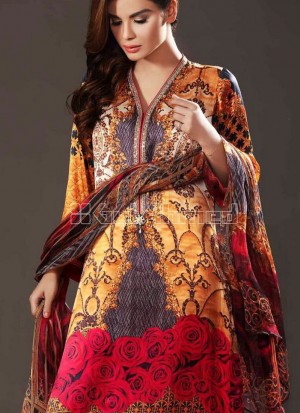 Multicolor and white 48 Party Wear Printed Un-stitched Satin Pakistani Suit at Zikimo