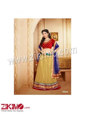 Zikimo Hameera51006 Red and Beige Velvet Party Wear/Wedding Un-Stitched Anarkali Style Lehenga Choli