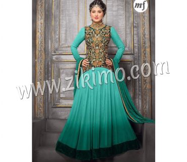 Zikimo Heenaz42004D Sea Green and Golden Anarkali Party Wear Suit with Chiffon Dupatta 1 Zikimo Heenaz42004D Sea Green and Golden Anarkali Party Wear Suit with Chiffon Dupatta