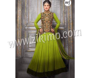 Zikimo Heenaz42004F Green and Golden Anarkali Party Wear Suit with Chiffon Dupatta 1 Zikimo Heenaz42004F Green and Golden Anarkali Party Wear Suit with Chiffon Dupatta