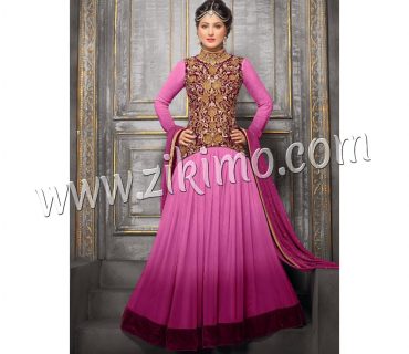 Zikimo Heenaz42004G Pink and Golden Anarkali Party Wear Suit with Chiffon Dupatta 1 Zikimo Heenaz42004G Pink and Golden Anarkali Party Wear Suit with Chiffon Dupatta