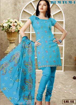 SkyBlue Karachi Cotton 106 Heavy Embroidery Un-stitched Dress Material At Zikimo