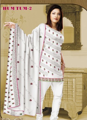 Ivory 501 Karachi Cotton Un-stitched Dress Material At Zikimo