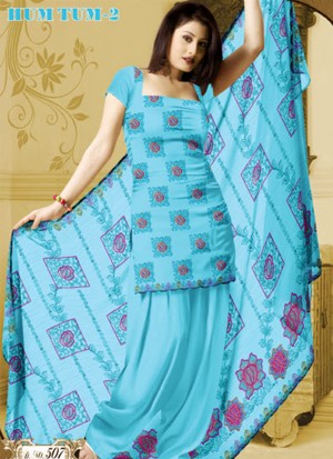 SkyBlue and Magenta 507 Karachi Cotton Un-stitched Dress Material At Zikimo