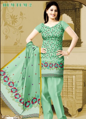 PaleGreen 509 Karachi Cotton Un-stitched Dress Material At Zikimo