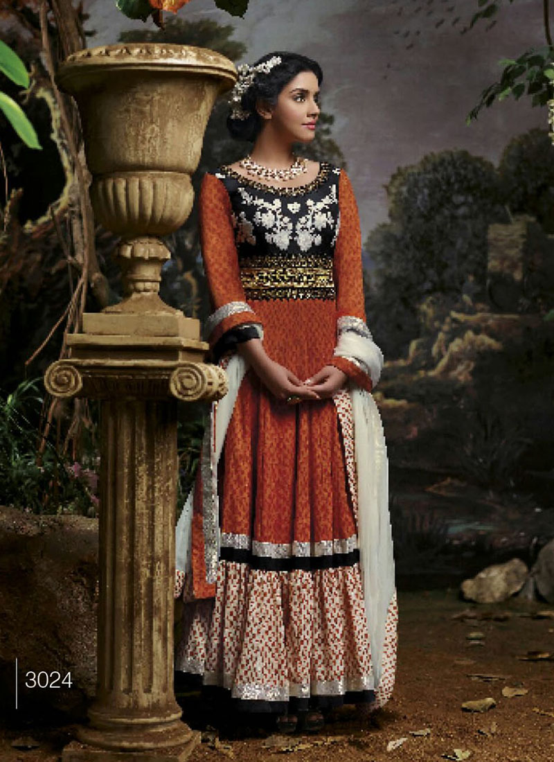 Asin Black and Brown 3024 Party Wear Georgette Aanarkali Suit at Zikimo
