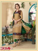 Zikimo JingleBell 1005 SandyBrown and Green Party Wear Chanderi Bhagalpuri Straight Suit