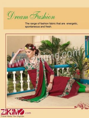 Zikimo JingleBell 1011Maroon and Green Party Wear Chanderi Bhagalpuri Straight Suit