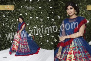 Karma 4501 Designer Party Wear Shilpa Shetty Blue Floral Embroidered Anarkali Suit at Zikimo