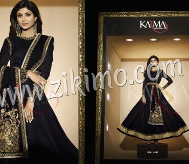 Karma 4505 Designer Party Wear Shilpa Shetty Black Jacqaurd Embroidered Anarkali Suit at Zikimo