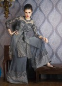 Mehak 17006 Heavy Embroidered Grey Party wear Net Georgette Sharara Suit at ZIkimo