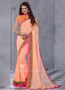 Mintorsi KalaSutra Light Orange and Deep Pink 2101 Wedding Wear Georgette Saree at Zikimo