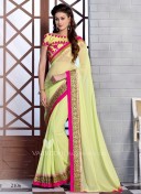 Mintorsi KalaSutra Lemon Green and Magenta 2106 Wedding Wear Georgette Saree at Zikimo