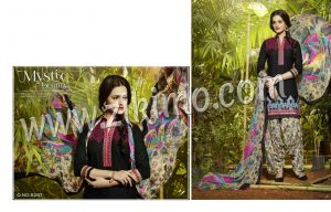 Black and Ivory 5257 Designer Embroidered Pure Cotton Un-stitched Party Wear Patiala Suit at ZIKIMO