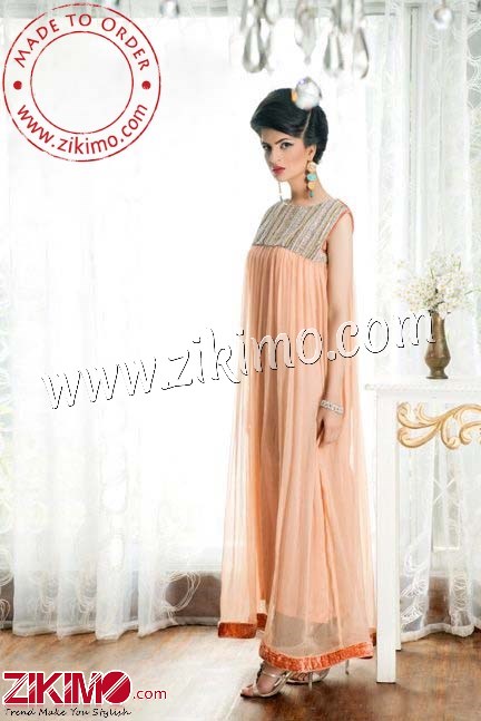 Zikimo Peach Color Georgette Long  Pakistani Suit With Pants