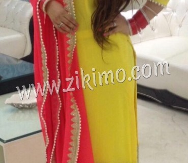 Zikimo Yellow Georgette Palazzo Suit with Pink Dupatta 1 Zikimo Yellow Georgette Palazzo Suit with Pink Dupatta