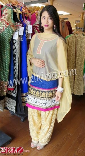 Zikimo Yellow and Blue Net Punjabi Salwar Kameez