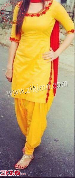 Zikimo Cotton Satin Yellow All Over Punjabi Salwar Kameez