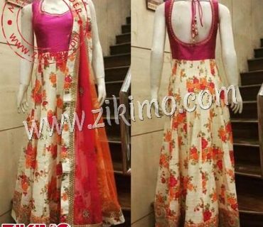 Zikimo Pink Yoke Party Wear Floral Anarkali Suit