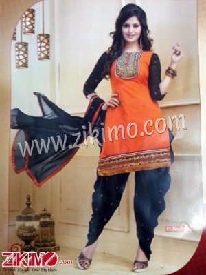 Zikimo 2003 Orange and Black Daily Wear Un-stitched Daily Wear Patiyala Suit