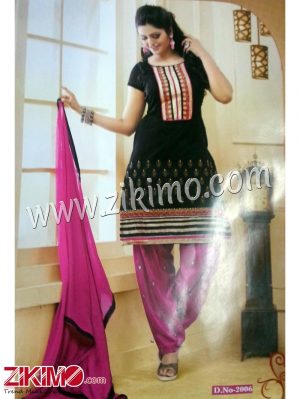 Zikimo 2006Black and Pink Daily Wear Un-stitched Daily Wear Patiyala Suit