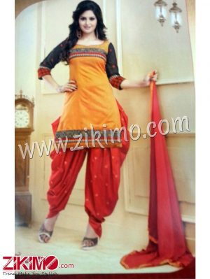 Zikimo 2010 Yellow and Red Daily Wear Un-stitched Daily Wear Patiyala Suit