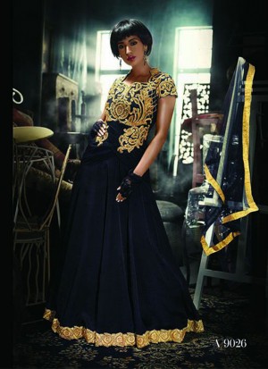 Rama Black A9026 Heavy Khatli Work Wedding Gown With Chiffon Dupatta at Zikimo