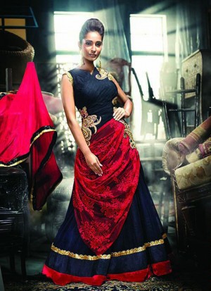 Rama Red and Blue A9029 Diamond Work Wedding Gown With Chiffon Dupatta at Zikimo