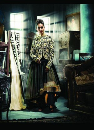 Rama Black Cream A9030 2 Layers Anarkali Suit With Chiffon Dupatta at Zikimo