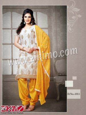 Zikimo Saiyara 1011 Ivory and Yellow Chudidar Daily Wear Suit