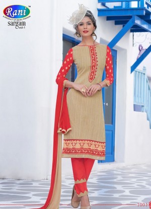 Sandy Brown and Light Red 1001 Daily Wear Un-stitched Cotton Straight Suit at zikimo