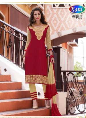 Red and Beige1006 Daily Wear Un-stitched Cotton Straight Suit at zikimo
