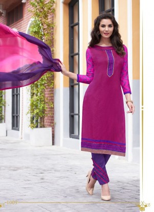 DarkMagenta and Purple 1009 Daily Wear Un-stitched Cotton Straight Suit at zikimo