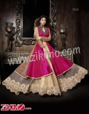 Zikimo Karma Shilpa Shetti Embroidered Flared Party Wear Magenta Bhagalpuri Semi Stitched Suits