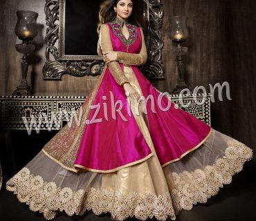 Zikimo Karma Shilpa Shetti Embroidered Flared Party Wear Magenta Bhagalpuri Semi Stitched Suits 1 Zikimo Karma Shilpa Shetti Embroidered Flared Party Wear Magenta Bhagalpuri Semi Stitched Suits