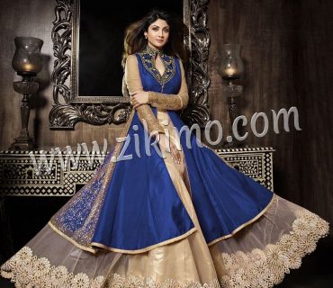 Zikimo Karma Shilpa Shetti Embroidered Flared Party Wear Blue Bhagalpuri Semi Stitched Suits 1 Zikimo Karma Shilpa Shetti Embroidered Flared Party Wear Blue Bhagalpuri Semi Stitched Suits
