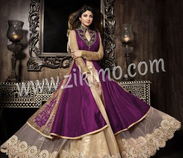Zikimo Karma Shilpa Shetti Embroidered Flared Party Wear Purple Bhagalpuri Semi Stitched Suits 1 Zikimo Karma Shilpa Shetti Embroidered Flared Party Wear Purple Bhagalpuri Semi Stitched Suits