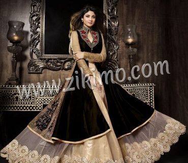 Zikimo Karma Shilpa Shetti Embroidered Flared Party Wear Black Bhagalpuri Semi Stitched Suits 1 Zikimo Karma Shilpa Shetti Embroidered Flared Party Wear Black Bhagalpuri Semi Stitched Suits