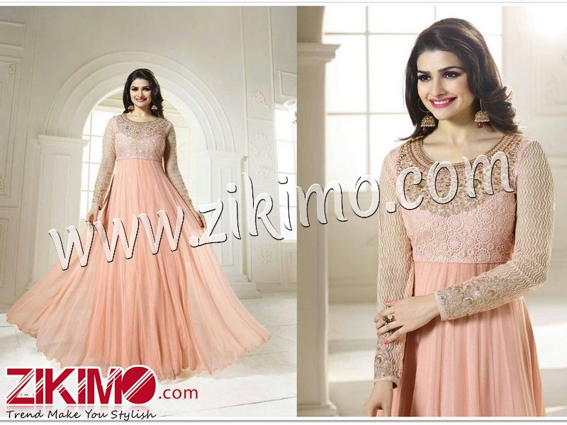 Zikimo Prachi Desai Peach Color Flared Anarkali Suit