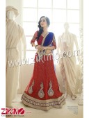 Zikimo Triveni82005Red and Blue Party Wear Net Embroidery Dupatta Semi-stitched Party Wear Lehanga Choli