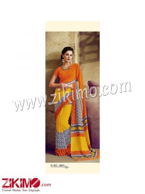 Zikimo Zara8001 Orange and Yellow  Daily Wear Designer Chiffon Saree