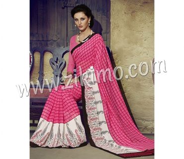 Zikimo Zara8003 BrightPink and Ivory Daily Wear Designer Chiffon Saree 1 Zikimo Zara8003 BrightPink and Ivory Daily Wear Designer Chiffon Saree