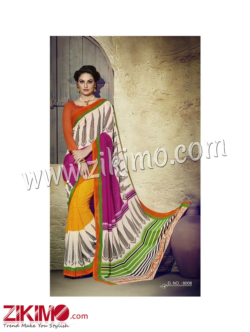 Zikimo Zara8007 Magenta and FireBrickRed Daily Wear Designer Chiffon Saree