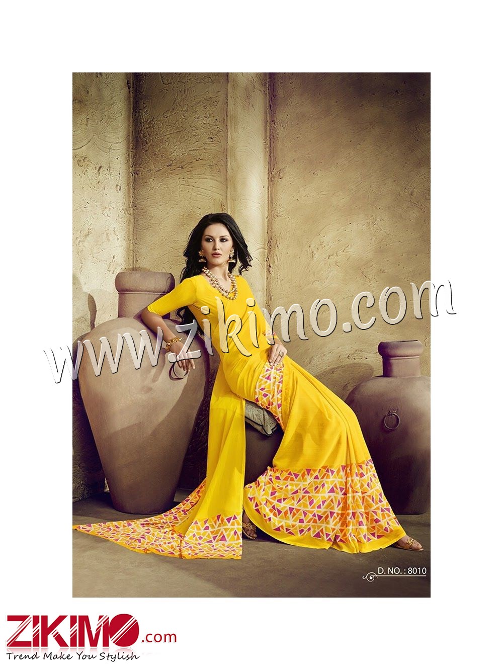 Zikimo Zara8009 FantaOrange and Multicolor Daily Wear Designer Chiffon Saree