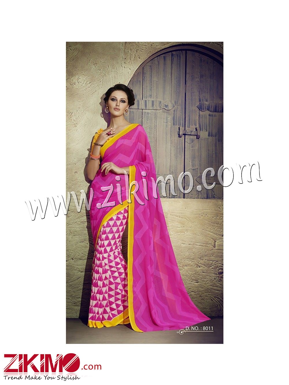 Zikimo Zara8010 Yellow and Multicolor Daily Wear Designer Chiffon Saree