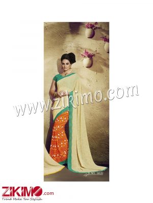 Zikimo Zara8019 Yellow and Beige Daily Wear Designer Chiffon Saree