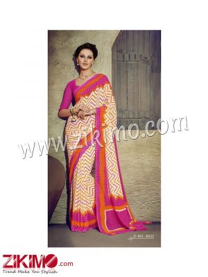 Zikimo Zara8021 Red and Ivory Daily Wear Designer Chiffon Saree