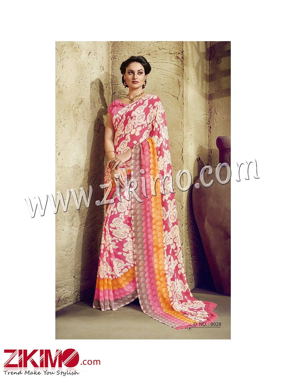 Zikimo Zara8025RoyalBlue and Beige Daily Wear Designer Chiffon Saree