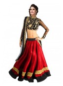 DESIGNER BLACK AND RED DHUPIAN EMBROIDERY PARTY WEAR LEHENGA CHOLI AT ZIKIMO