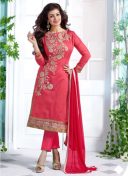 NEW CORAL COLOR CHANDERI COTTON DAILY WEAR SALWAR KAMEEZ AT ZIKIMO